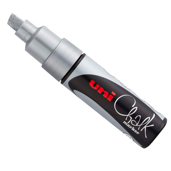 02_Маркер меловой Uni Chalk 8K 8мм клиновидный СЕРЕБРЯНЫЙ