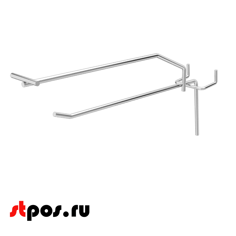 00_Крючок штыревой 175 мм с ценникодержателем на перфорацию, шаг 50мм,  крашеный под Хром