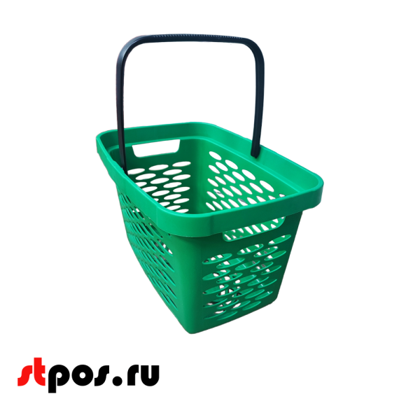 00_Корзина покупательская пластиковая SHOLS 27л с одной складывающейся ручкой, Зелёная