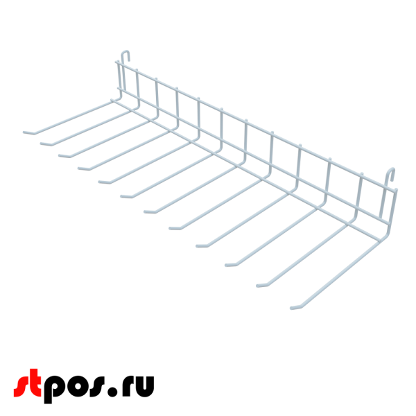 00_Крючок-гребенка на сетку 550мм на 12 крючков, RAL9016, Белый