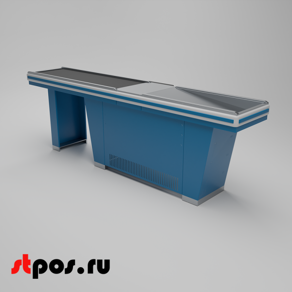 00_Кассовый бокс Stream-L-290S-Т150 (тр-р 150см,шл_нерж, б_выр.,уз_нак), RAL5005, Синий, Правый