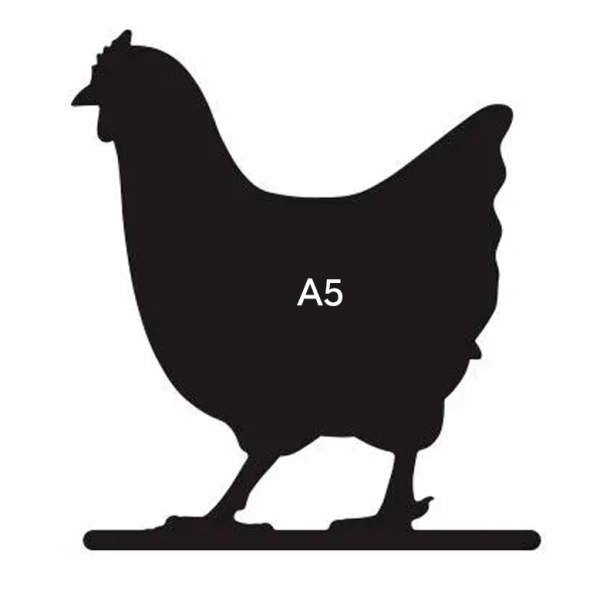 00_Меловой ценник-фигура КУРИЦА для нанесения меловым маркером,175х165мм (А5),толщина ПВХ 3мм, черная