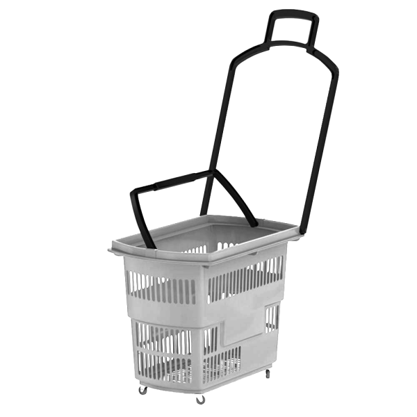 sk_Корзина тележка пластиковая 4 колеса 30л, 2 ручки, Серый, GR7005