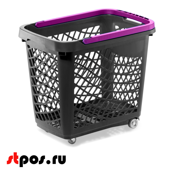 00_Корзинка покупательская Wanzl GT60eco 63л,До35кг,4 колеса(2поворот.),RAL9005 Чёрный, Ручка маджента