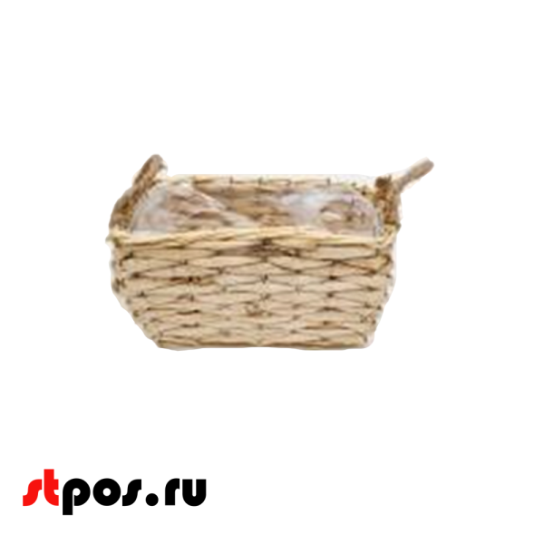 00_Корзинка плетеная прямоугольная, банановый лист, две ручки, внутри пленка, 190х110 мм