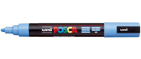 1_Маркер на водной основе POSCA PC-5M, голубое небо (SKY BLUE - 48), 1.8 - 2.5 мм, пул. нак.