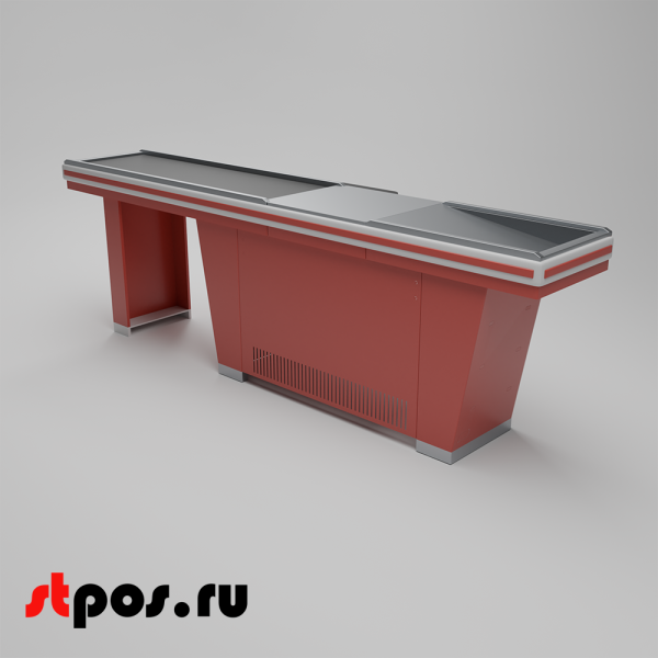 00_Кассовый бокс Stream-L-290-Т150 (тр-р 150см,шл_нерж.,б_выр,уз_нак), RAL3000, Красный, Правый
