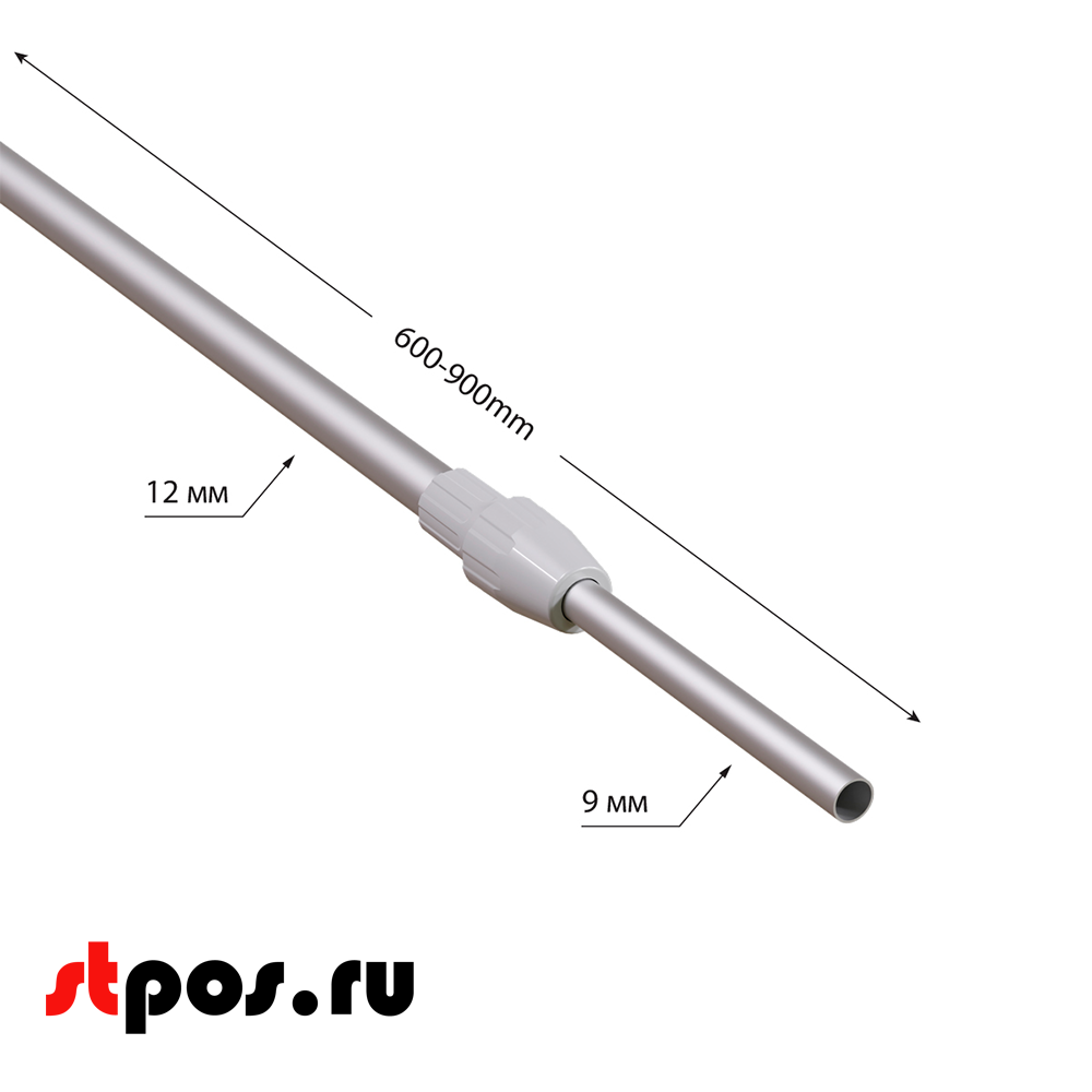 02_Трубка алюминиевая телескопическая TEL-LOCK-ALUTUBE 600-900 мм, трубка серая, переходник серый
