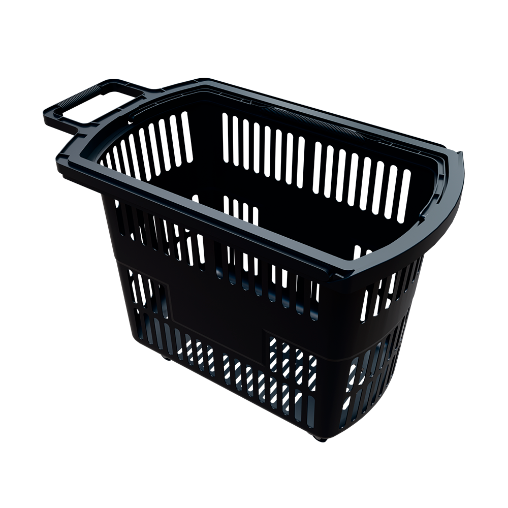 sk_1_Корзина-тележка пластиковая 4 колеса 38 литров, с 2 черными ручками, Черный