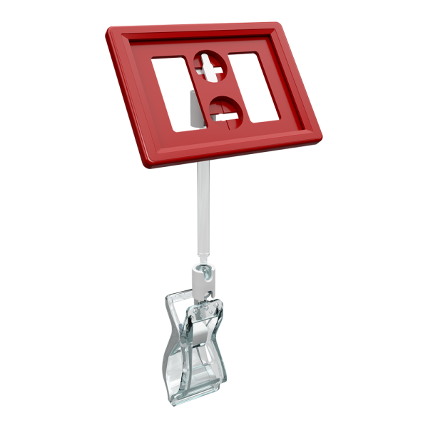 sk_Рамка ТЕХНО А8 красная, прозрачный держатель TECHNO FX-CLIP, ножка  50мм