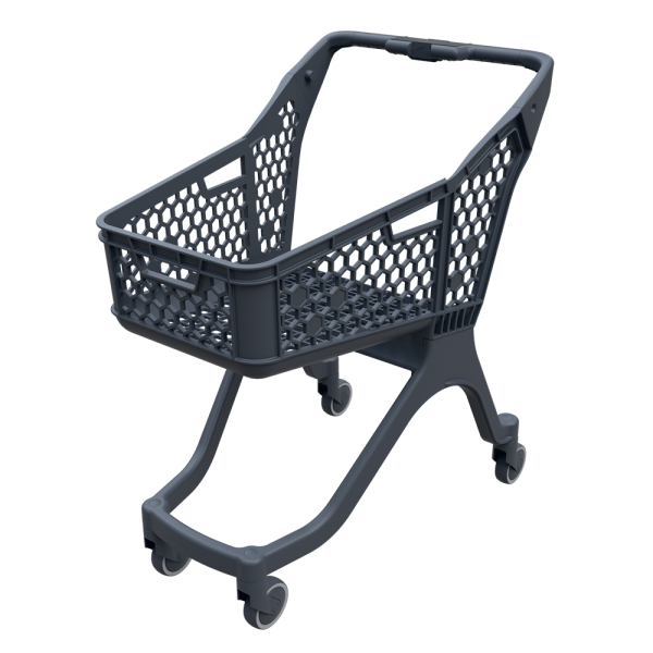 stpos_Тележка покупательская пластиковая SURF S100, 848х570х996мм, Серая, БЕЗ д/с и БЕЗ задней стенки