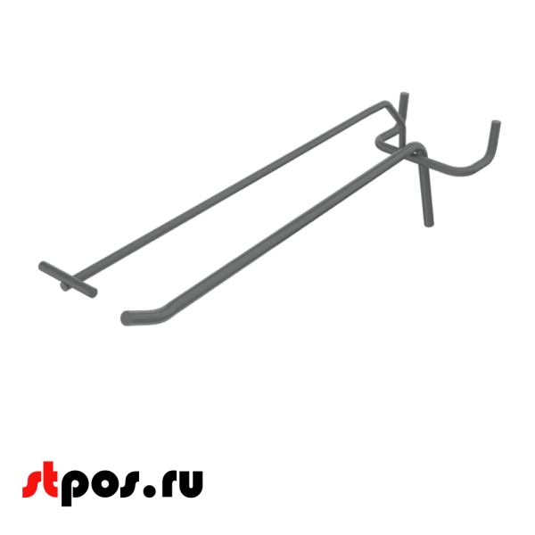 00_Крючок для перфорации одинарный с ценникодержателем 200 мм, RAL7016 Серый, d5 d4, шаг 50