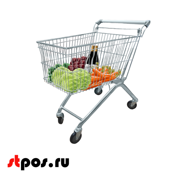 00_Тележка покупательская INT 100л, цинк+лак без детского сидения (европейский тип), Тёмно-серый