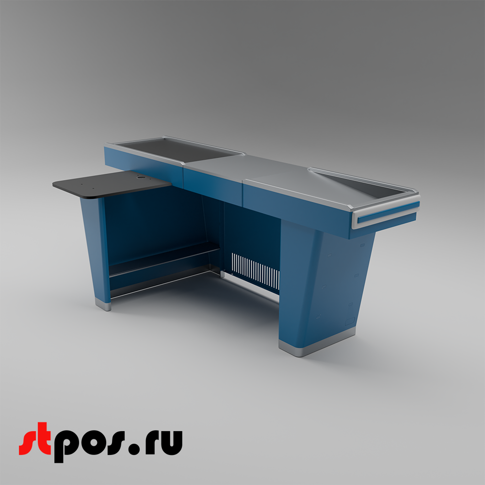 02_Кассовый бокс Stream-L-220-Т90 (тр-р 90см, ш.нерж.,без вырезов,узкий нак.), RAL5005, Синий, Левый