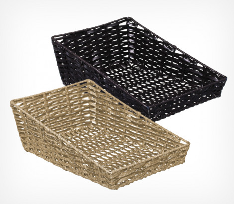 03_Лоток плетеный из полиротанга Верона, высота 50мм, ширина 280мм, глубина 400мм, высота 140мм, цвет венге и дуб