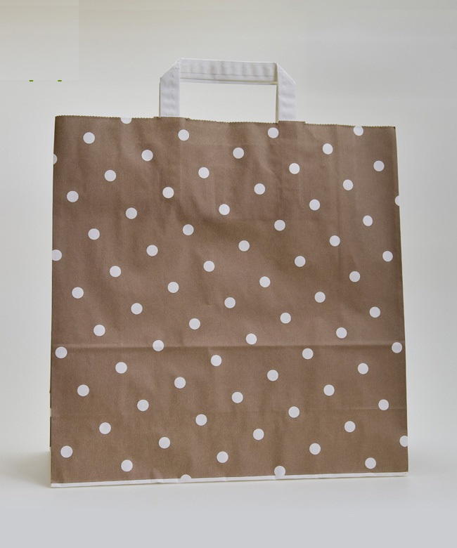 02_Крафт пакет цветной 320х320х180 мм, горошек, Коричневый