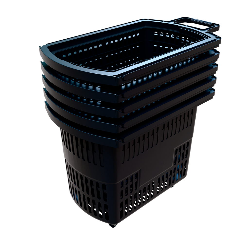 sk_3_Корзина-тележка пластиковая 4 колеса 38 литров, с 2 черными ручками, Черный