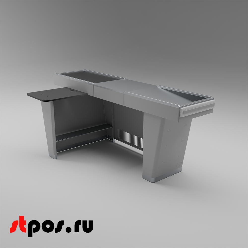 02_Кассовый бокс Stream-L-220-Т90 (тр-р 90см, ш.нерж.,без вырезов,узкий нак.), RAL9022, Серый, Левый