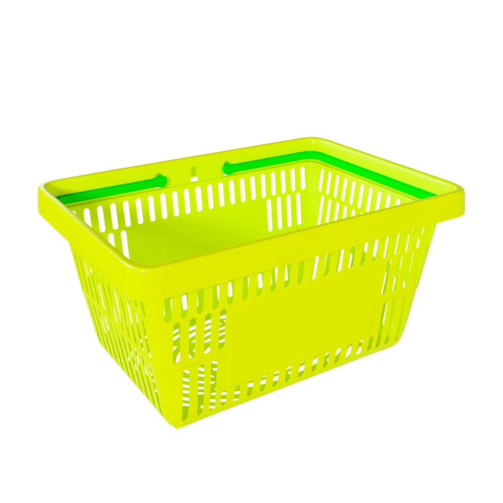 sk_2_Корзина покупательская пластиковая ЛИМОННАЯ (флюр) с 2 салатными ручками УСИЛЕННАЯ ROCK SE 20 л