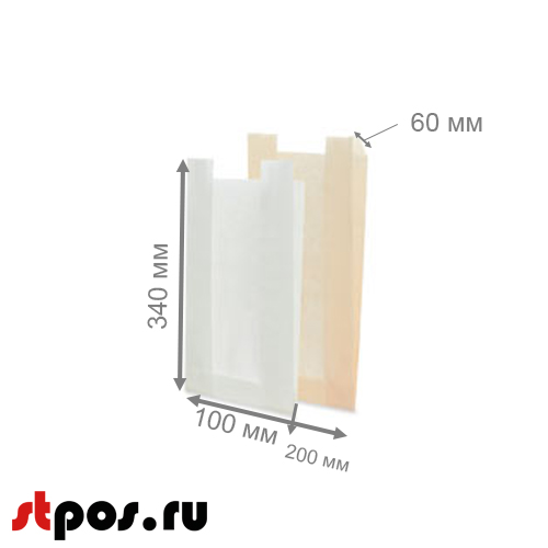 00_Бумажные пакеты с V-дном с окном, ОДП белая, 200(100)х340х60 мм