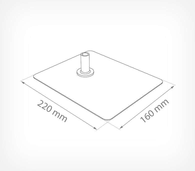03_Подставка прямоугольная металлическая BASE-ML цвет СЕРЫЙ с пеньком для трубки 12мм, Чертеж