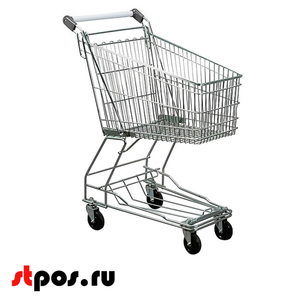 00_Тележка покупательская 100 литров, цинк+лак, без д/с, с поддоном (азиатский тип), Серый