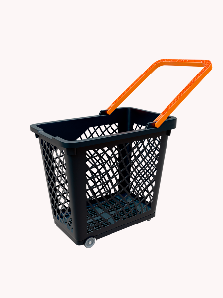 sk_Корзинка покупательская GT60eco 63л,До35кг,4 колеса(2поворот.),RAL9005 Чёрный, Ручка оранжевая