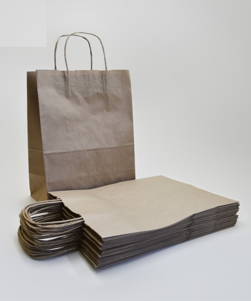 01_Крафт пакет крученые ручки 260х350x140 мм, Бурый, Набор 20 шт.