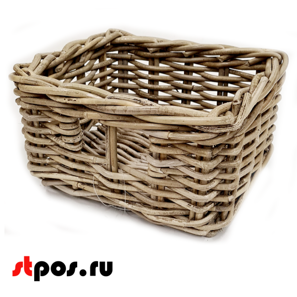 00_Корзинка квадратная плетеная из натульного ротанга, 190х190х110 мм, Натуральный