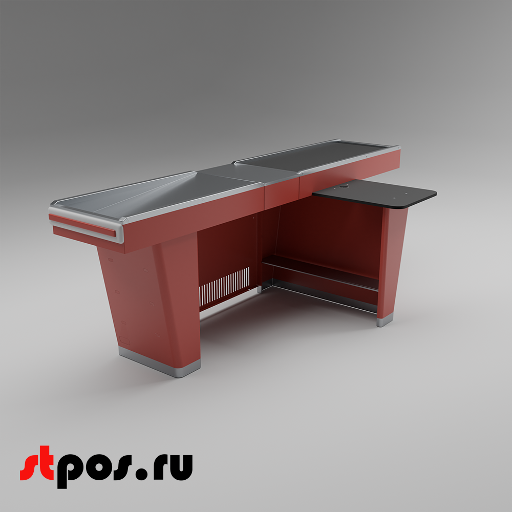 02_Кассовый бокс Stream-L-260S-Т150 (тр-р 150см,ш_нерж.,б_выр_,уз_нак.), RAL3000, Красный, Правый
