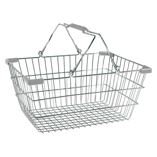 1_Корзина покупательская металлическая 22л, хром, серые ручки, 22CR-BU