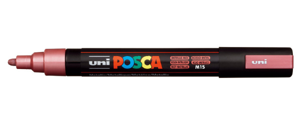 1_Маркер на водной основе POSCA PC-5M, красный металлик (METALLIC RED - М15), 1.8 - 2.5 мм, пул. нак