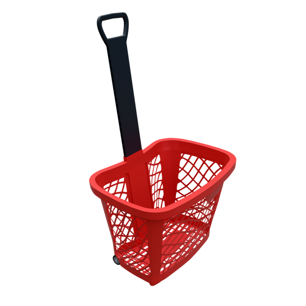 sk_Корзина-тележка покупательская GT40eco пластиковая красная, RAL3000, на 2 колёсах с чёрной ручкой 