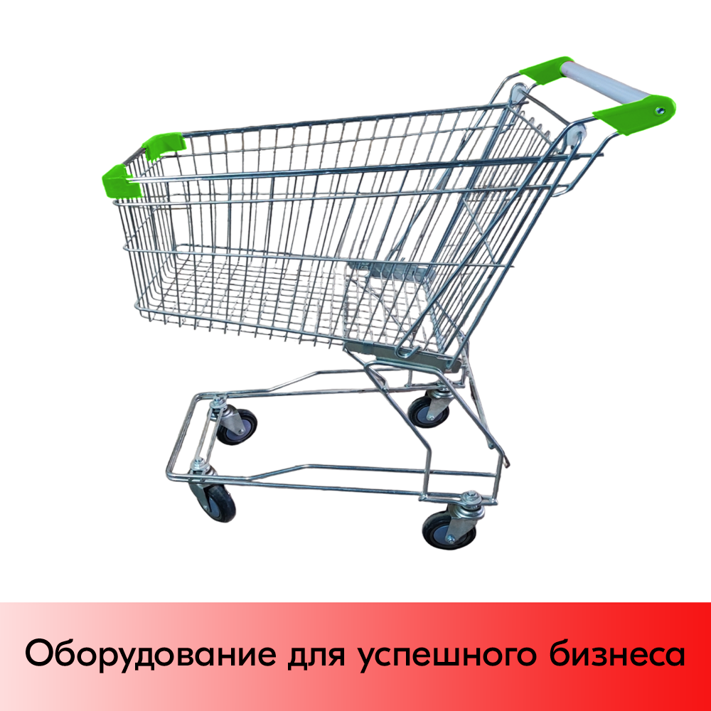01_Тележка покупательская 100 литров, цинк+лак, без д с, без поддона (азиатский тип), Зеленый