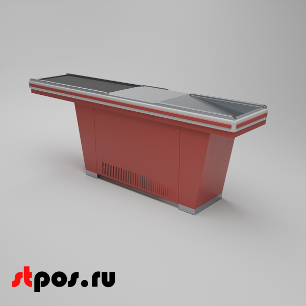 00_Кассовый бокс Stream-L-290-Т120 (тр-р120 см, шлиф. нерж., б_выр_, уз_нак.), RAL3000, Красный, Правый