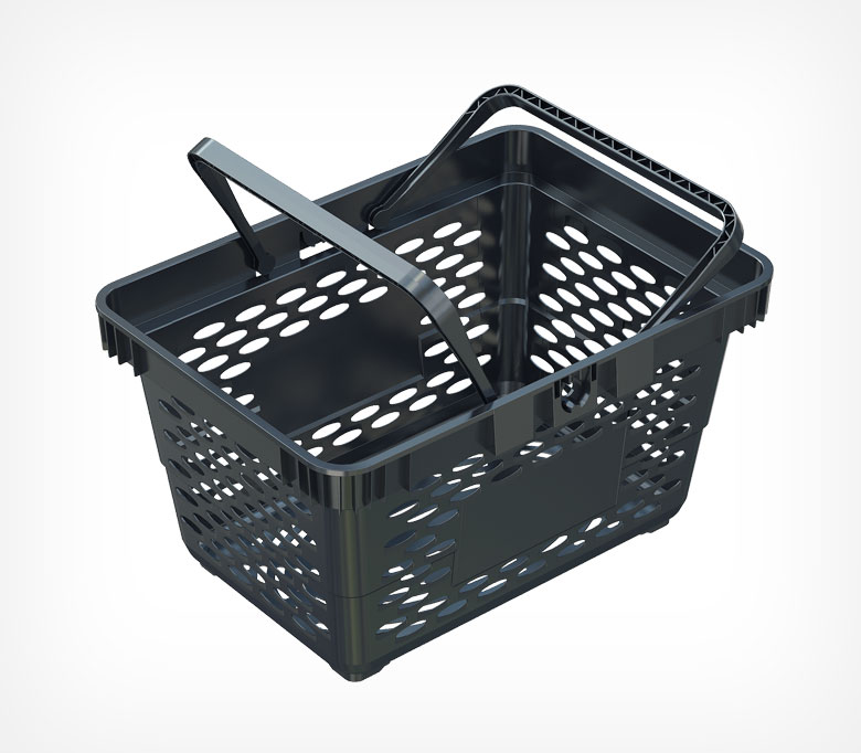 1_Корзина покупательская пластиковая с 2 пластиковыми ручками CLASSIK 20л, Черный