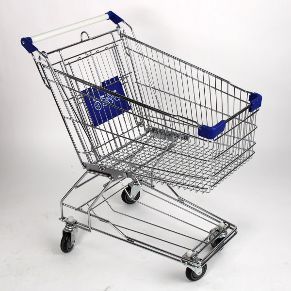 1_Тележка покупательская 100 литров, цинк+лак,с детским сидением, с поддоном (азиатский тип), Синий