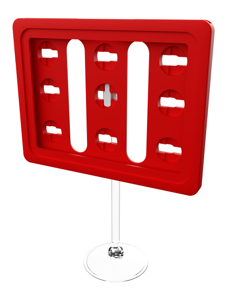 sk_Рамка ТЕХНО А7 красная, прозрачный держатель TECHNO ROUND BASE-VL 50мм, ножка 100мм