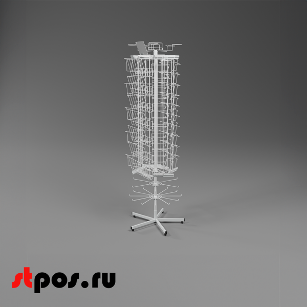 00_НАБОР Стойка ДЕМОНСТРАЦИОННАЯ h1800мм, 10 дисплеев, опора 5-и лучевая на колесах, RAL9016, Белый