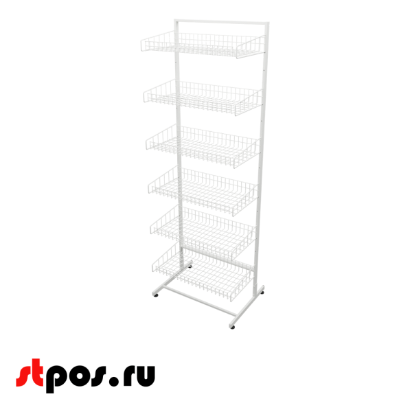 00_Стойка торговая универсальная 1850x640мм 6 корзин 640мм (сварная рама), RAL9016, Белый