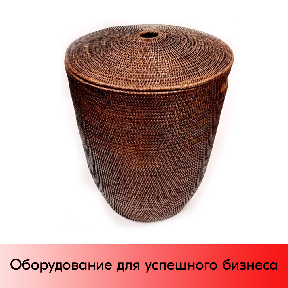 01_Корзинка круглая плетеная из натурального ротанга, D-280 мм, Высота 290 мм, Коричневая