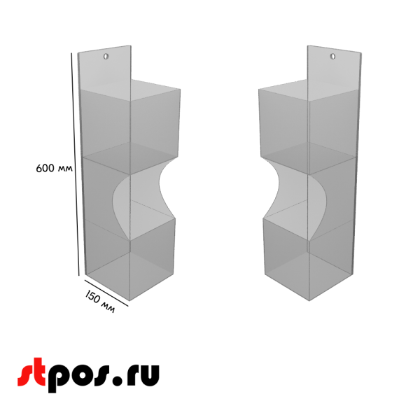 00_Страйпхолдер с карманами 600х150мм, 2 яруса, прозрачный, PP0.5мм, STRIPEHOLDER