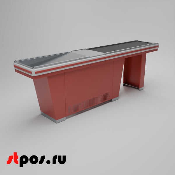 00_Кассовый бокс Stream-L-290S-Т150 (тр-р 150см,шл_нерж, б_выр.,уз_нак), RAL3000, Красный, Левый