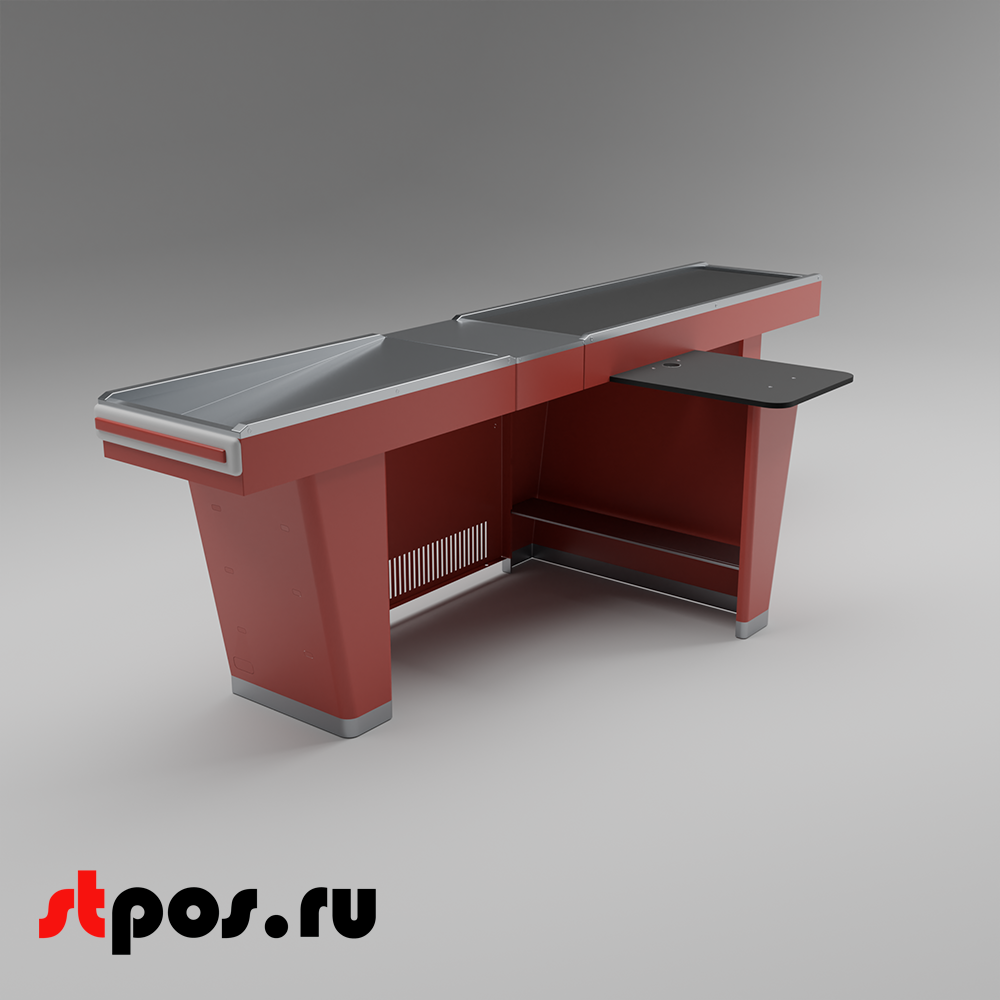 02_Кассовый бокс Stream-L-290S-Т150 (тр-р 150см,шл_нерж, б_выр.,уз_нак), RAL3000, Красный, Правый