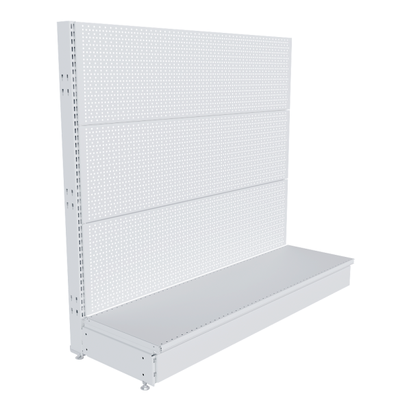 stpos_НАБОР Стеллаж 25 70 ПЕРФОРИРОВАННЫЙ пристенный1200х1330хо400, 1 полка + плинтус, RAL9016, Белый