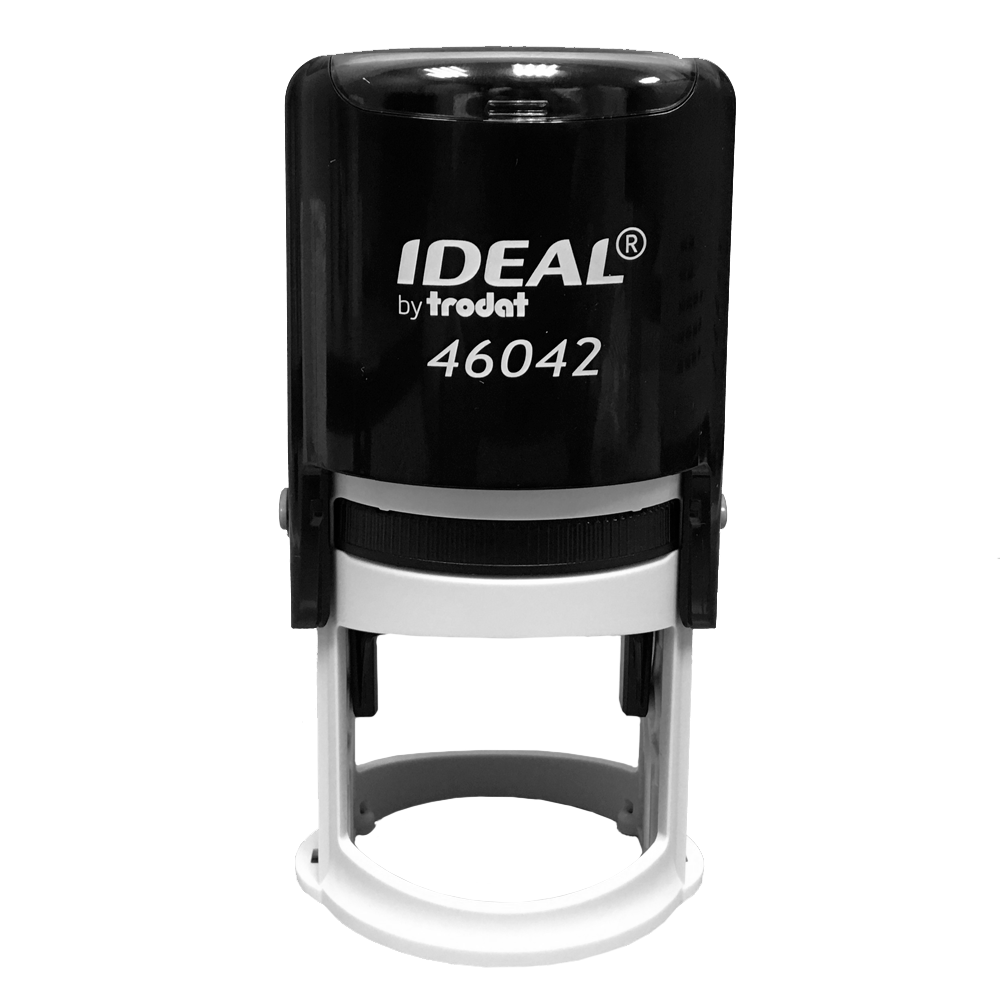 01_Оснастка для печатей TRODAT IDEAL 46042, оттиск D42мм, синий, корпус черный, крышка, подушка
