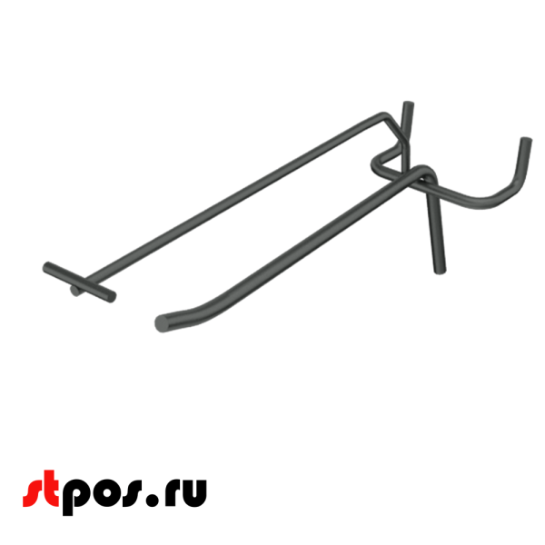 00_Крючок для перфорации одинарный с ценникодержат. 150мм,Глянец,RAL9005 Чёрный,спец.цвет,d5d4,шаг 50