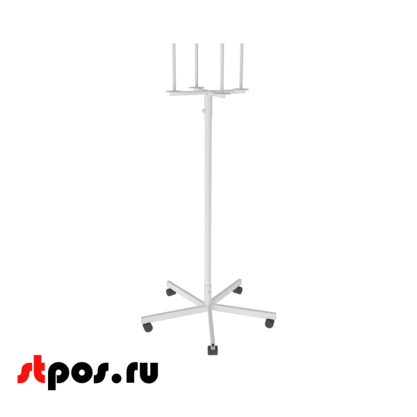 00_НАБОР Стойка для пакетов 4 рожка, опора 5-лучевая на колесах, RAL9016, Белый