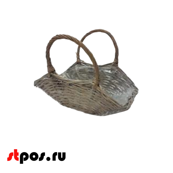 00_Корзинка прямоугольная плетеная из натуральной ивовой лозы, две ручки, внутри пленка, 310х150 мм