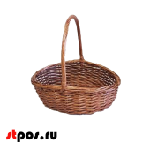 Корзина плетеная овальная из резанной ивовой лозы, полукруглая ручка,, 290х200х120мм, Коричневый
